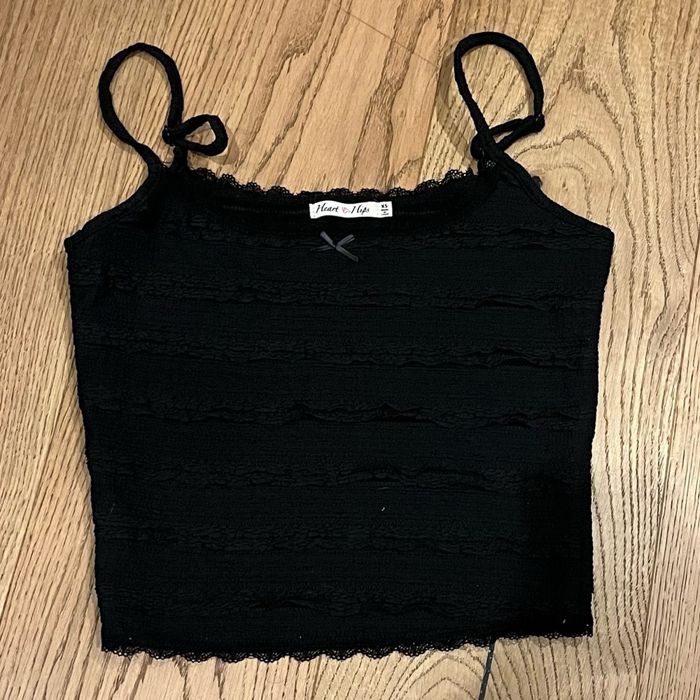 Heart Hips Black Textured Camisole with Lace